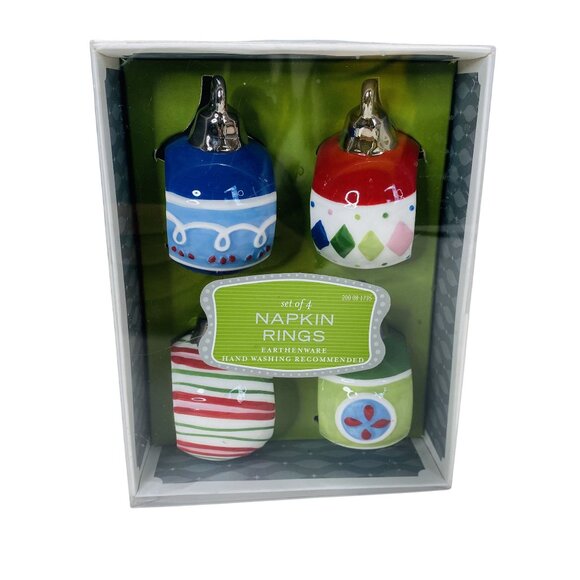 Set Of 4 Ceramic Christmas Ornament-Themed Napkin Rings In Gift Box - Picture 5 of 6